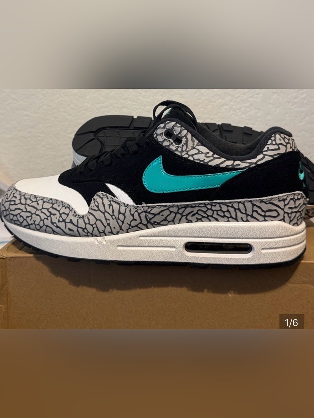 Nike Air Max 1 atmos 2017 Black & Teal Elephant Print Sneakers